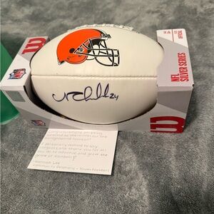 NFL White and Orange Football Nick Chubb Signature